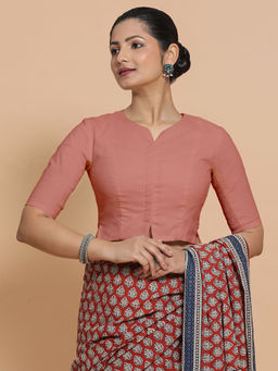 Binks - Tejasvi X Rozaana Peach Round Neck Solid Stitched Blouse