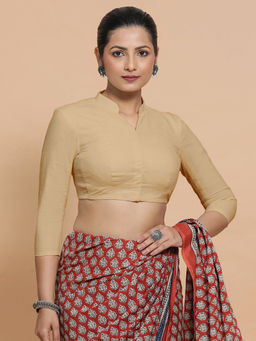 Binks - Tripti X Rozaana Beige Mandarin Neck Solid Stitched Blouse