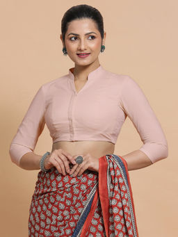 Binks - Tripti X Rozaana Pink Mandarin Neck Solid Stitched Blouse