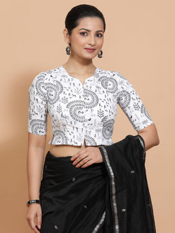 Binks - Ishika White Round Neck Printed Stitched Blouse