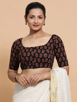 Binks - Shaheen Black Scoop Neck Printed Stitched Blouse