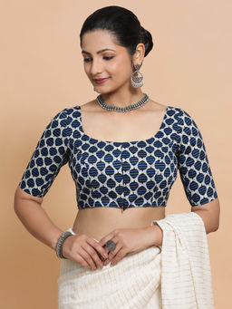 Binks - Farheen Blue Scoop Neck Printed Stitched Blouse