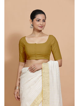 Binks - Vritika X Rozaana Khaki Scoop Neck Solid Stitched Blouse