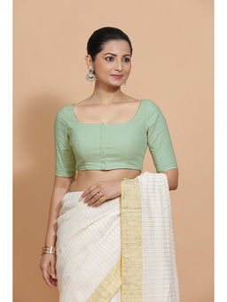 Binks - Vritika X Rozaana Green Scoop Neck Solid Stitched Blouse