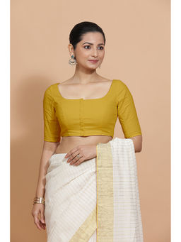 Binks - Vritika X Rozaana Yellow Scoop Neck Solid Stitched Blouse