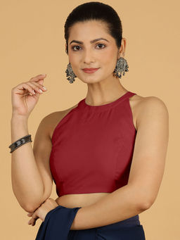 Binks - Zubeida X Rozaana Red Halter Neck Solid Stitched Blouse