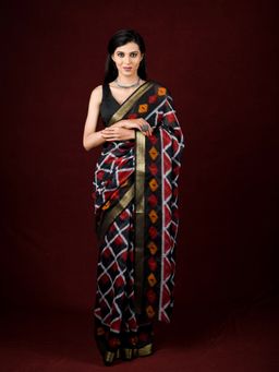 EXCLUSIVA - Black Cotton Printed Saree with Unstitched Blouse