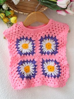 Woonie - Pink Daisy Side Tie Knot Sweater