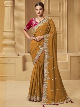 Odette - Mustard Silk Blend Embroidered Saree For Women