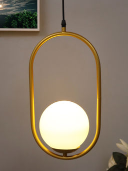 Homesake - Pendant Globe Light Golden Oval White Glass