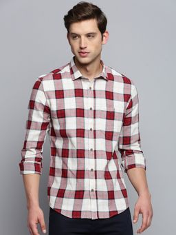 SHOWOFF - Mens Spread Collar Checked Beige Classic Shirt