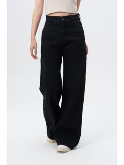 Off Duty India - Black Plazo Fall Wide Leg High Rise Jeans