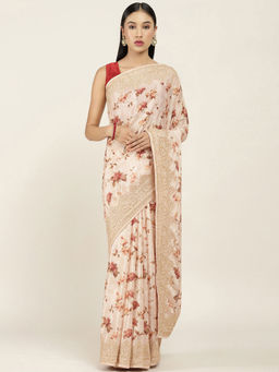 Soch - Printed Crepe Saree with Unstitched Blouse