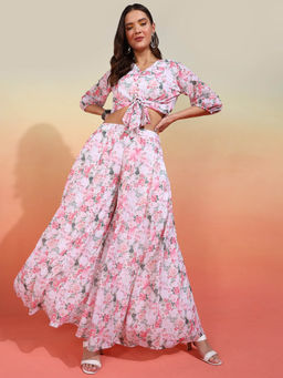 Mokshi - Womens White Floral Printed Co-Ord (Set of 2)