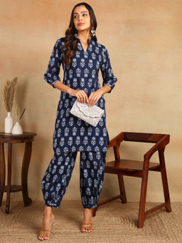 Mokshi - Womens Blue Floral Printed Co-Ord (Set of 2)