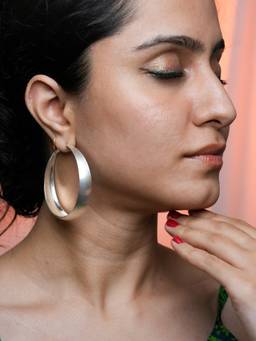 BeAbhika - Women's Silver Finish Wide Classic and Minimal Fashion Jewellery For Women Hoops
