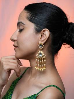 BeAbhika - Mirror-Work Statement Dangler Earrings with Pearl Fringe