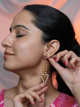 BeAbhika - Gold-Toned Floral Top Triangle Dangler Earrings with Pearl Detailing