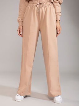 Twenty Dresses by Nykaa Fashion - Basics Beige Leave Footprints In World Sweatpants