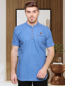 KUONS AVENUE - Blue Men Denim Half Sleeve Short Kurta
