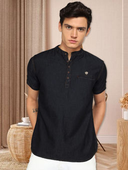 KUONS AVENUE - Black Men Denim Half Sleeve Short Kurta