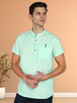 KUONS AVENUE - Green Men Linen Cotton Half Sleeve Short Kurta