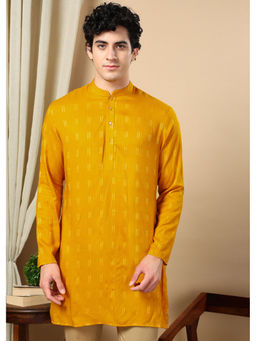 TATTVA - Mandarin Collar Woven Design Straight Yellow Kurta