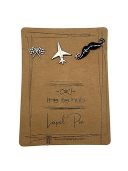 The Tie Hub - Airplane, Moustache & Racing Flag Design Lapel Pins (Pack of 3)