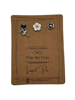 The Tie Hub - Black and White Floral Brooches (Pack of 3)
