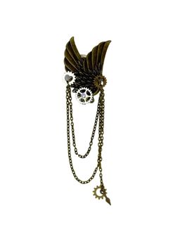 The Tie Hub - Steampunk Winged Vintage Brass Gear & Chain Brooch
