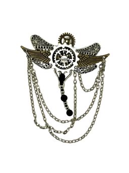 The Tie Hub - Silver Steampunk Gear & Wing Vintage-Inspired Brooch