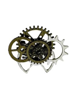 The Tie Hub - Antique Gold & Silver Steampunk Gear Vintage Mechanical-Inspired Brooch