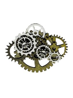 The Tie Hub - Antique Gold & Silver Steampunk Gear Cluster Vintage Mechanical Brooch