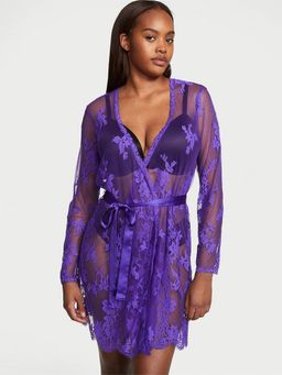 Victoria's Secret - Purple Sheer Lace Wrap Robe with Belt (Set of 2)