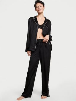 Victoria's Secret - Black Satin Long Shirt & Pyjama (Set of 2)