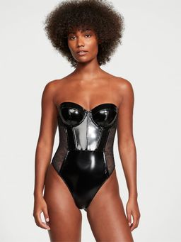 Victoria's Secret - Black Very Sexy Faux Patent Leather Lace Balconette Teddy
