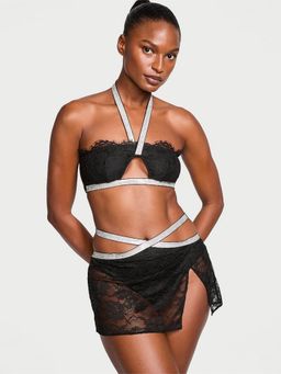 Victoria's Secret - Black Shine Strap Halter Bralette And Mini Skirt (Set of 2)