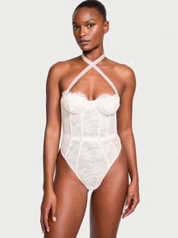 Victoria's Secret - White Very Sexy Shine Strap Halter Lace Teddy