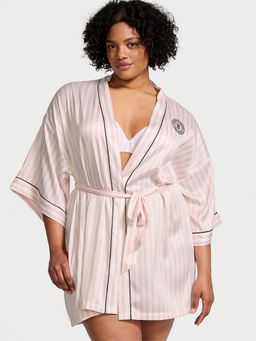 Victoria's Secret - Pink Satin Short Piped Robe with Belt (Set of 2)