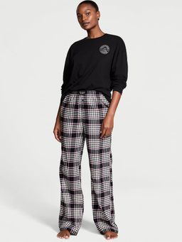 Victoria's Secret - Black Flannel Long-Sleeve T-shirt & Pyjama (Set of 2)