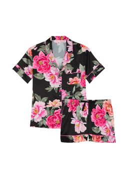 Victoria's Secret - Black Glazed Satin Shirt & Shorts (Set of 2)