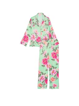 Victoria's Secret - Green Glazed Satin Long Shirt & Pyjama (Set of 2)