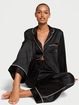 Victoria's Secret - Black Glazed Satin Long Shirt & Pyjama (Set of 2)