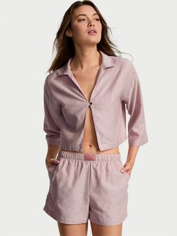 Victoria's Secret - Pink Modal-Cotton Long-Sleeve Flyaway Shirt & Shorts (Set of 2)