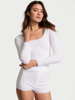 Victoria's Secret - White Pointelle Modal Long-Sleeve Scoop Top And Shorts (Set of 2)