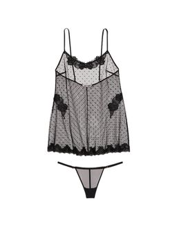 Victoria's Secret - Black Very Sexy Sheer Rose Dot Babydoll & Panty (Set of 2)