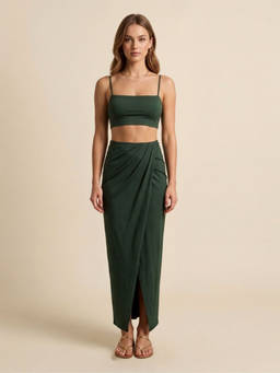 WomanLikeU - Green Crop Top With Sarong