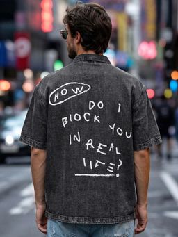 Bewakoof - Men's Black Washed Oversized Denim Shirt