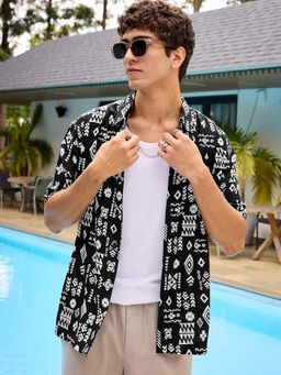 Bewakoof - Men's Black All Over Printed Oversized Shirt