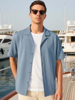 Bewakoof - Men's Petrol Blue Textured Oversized Shirt